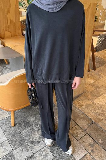 Anthracite Crew Neck Long Arm Cotton Regular Trousers Comfortable Suit