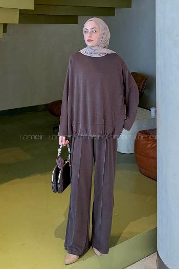 Brown Crew Neck Long Arm Cotton Regular Trousers Comfortable Suit