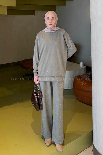 Khaki Crew Neck Long Arm Cotton Regular Trousers Comfortable Suit