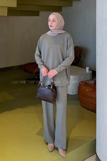 Khaki Crew Neck Long Arm Cotton Regular Trousers Comfortable Suit