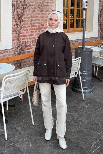 Bitter Brown Shirt Collar Long Arm Gabardin Jacket