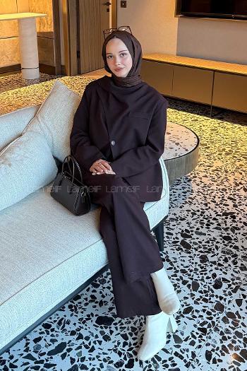 Plum Crew Neck Long Arm Atlas Regular Trousers Material Suit