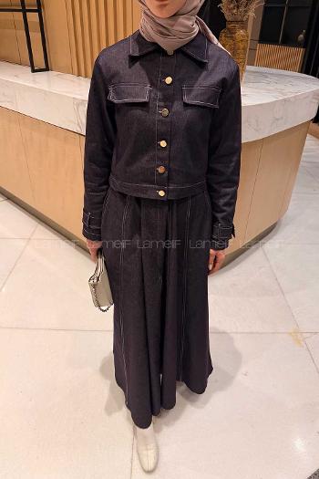 Lamelif Kup Detaylı Kemerli Jile Takım Mor