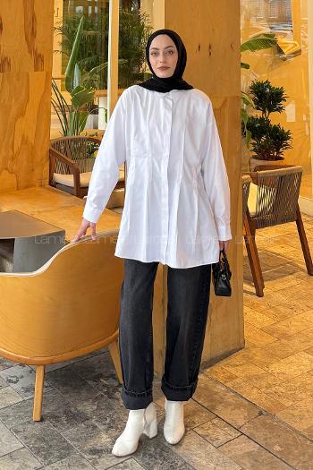 White Shirt Collar Long Arm Cotton Polyester Shirt