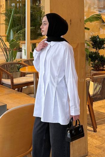 White Shirt Collar Long Arm Cotton Polyester Shirt