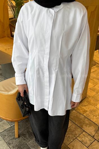 White Shirt Collar Long Arm Cotton Polyester Shirt