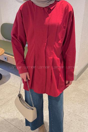 Claret Red Shirt Collar Long Arm Cotton Polyester Shirt