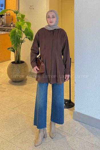 Brown Shirt Collar Long Arm Cotton Polyester Shirt