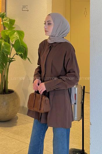 Brown Shirt Collar Long Arm Cotton Polyester Shirt