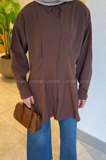 Brown Shirt Collar Long Arm Cotton Polyester Shirt