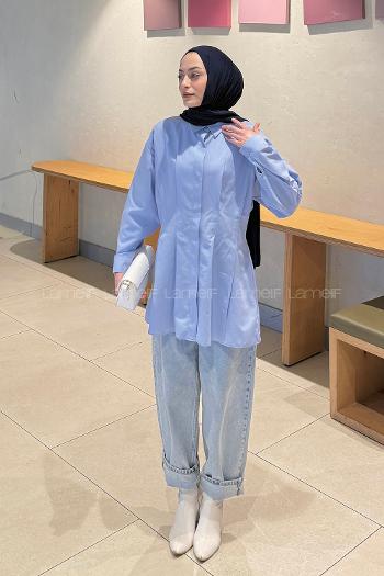 Blue Shirt Collar Long Arm Cotton Polyester Shirt