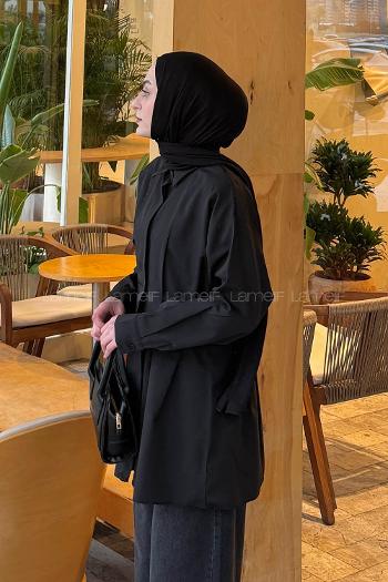 Black Shirt Collar Long Arm Cotton Polyester Shirt