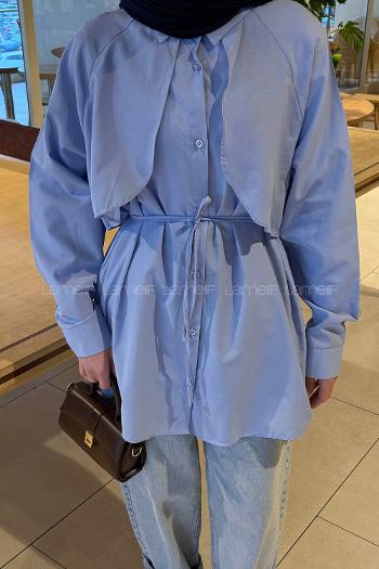 Lamelif Pelerin Detaylı Gömlek Bebe Mavisi