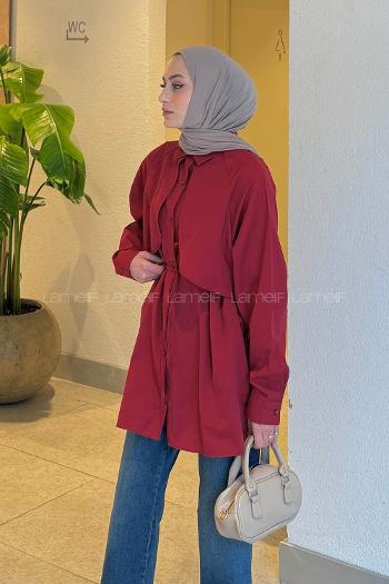 Claret Red Shirt Collar Long Arm Cotton Shirt