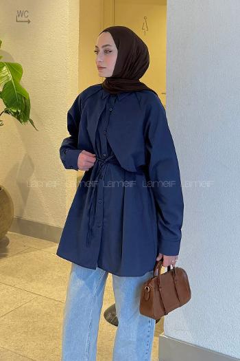 Lamelif Pelerin Detaylı Gömlek Lacivert