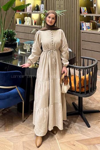 Brown With Milk Crew Neck Linen Dresess