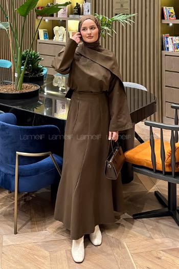 Lamelif Fular Yaka Etekli Takım Acı Kahve