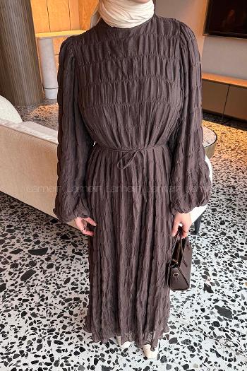 Lamelif Gipeli Modal Tesettür Elbise Acı Kahve