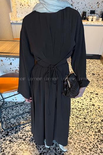 Lamelif Nora Bağcıklı Tesettür Elbise Acı Kahve