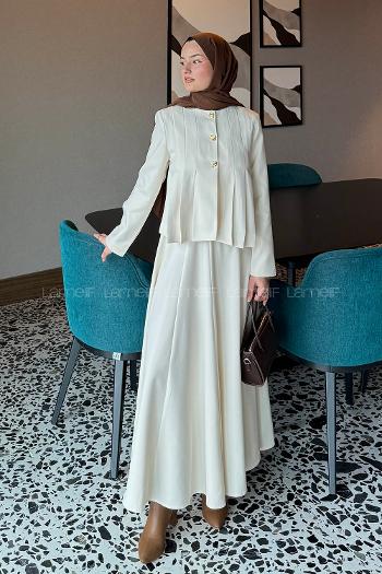 Stone Crew Neck Long Arm Polyester Pleated Suit