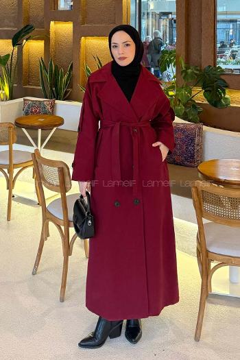 Lamelif Against Omuz Apoletli Trençkot Bordo