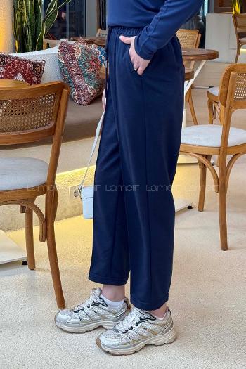 Navy Blue Regular Trousers High Waist Regular Cut Bottom Tracksuit