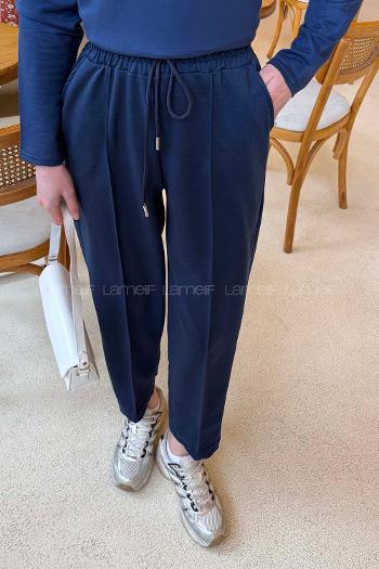 Navy Blue Regular Trousers High Waist Regular Cut Bottom Tracksuit
