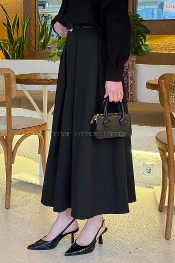 Lamelif Poliviskon Kemerli Etek Siyah