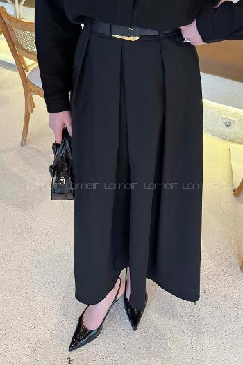 Lamelif Poliviskon Kemerli Etek Siyah