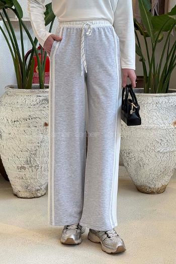 Lamelif Şeritli Geniş Paça Eşofman Gri