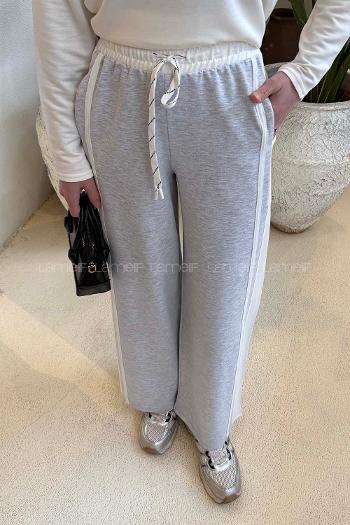 Lamelif Şeritli Geniş Paça Eşofman Gri