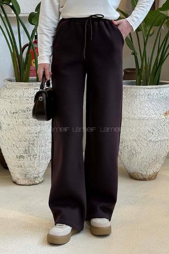 Lamelif Üç İplik Salaş Model Eşofman Altı Mürdüm