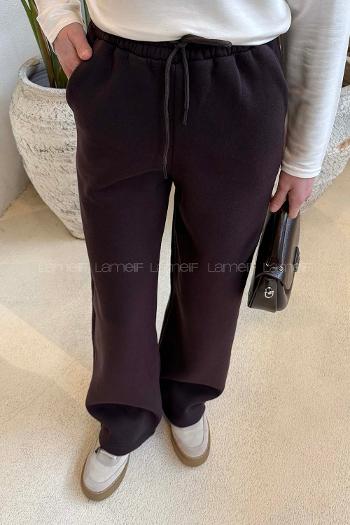 Lamelif Üç İplik Salaş Model Eşofman Altı Mürdüm