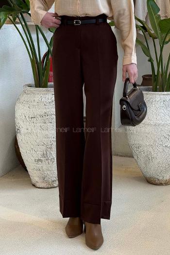 Bitter Brown Crepe Fabric High Waist Material Pants
