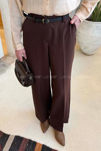 Bitter Brown Crepe Fabric High Waist Material Pants