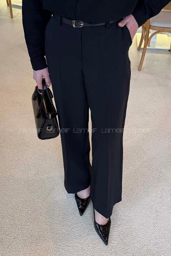 Black Crepe Fabric High Waist Material Pants