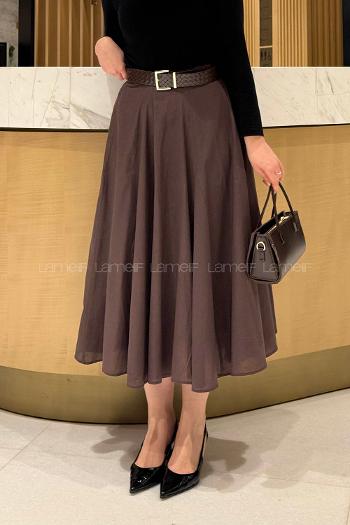 Lamelif Astarlı Kloş Etek Acı Kahve