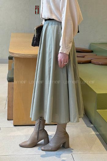 Lamelif Astarlı Kloş Etek Çağla Yeşili