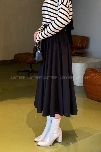 Lamelif Astarlı Kloş Etek Siyah