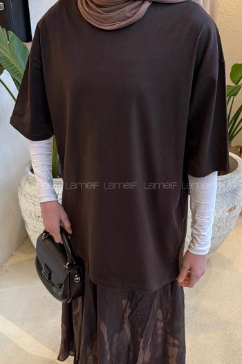 Lamelif Basic Kısa Kol T-shirt Acı Kahve