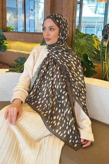 Lamelif Ceylan Desen Soft Şal Asker Yeşili