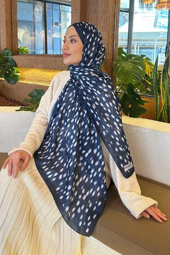 Lamelif Ceylan Desen Soft Şal Lacivert