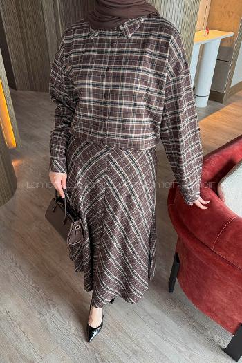 Lamelif Ekose Etekli Takım Acı Kahve