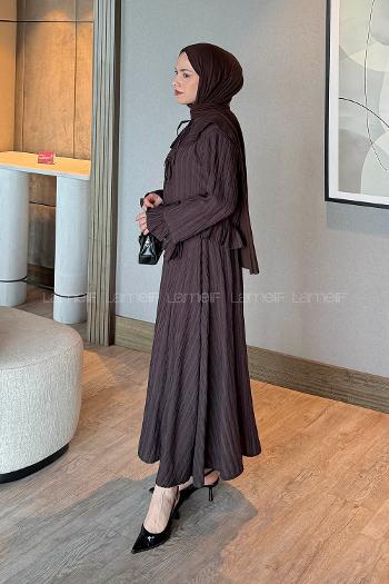 Dark Brown Loose Crew Neck Long Arm Cotton Flare Suit