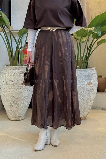 Lamelif Kemerli Desenli Etek Acı Kahve