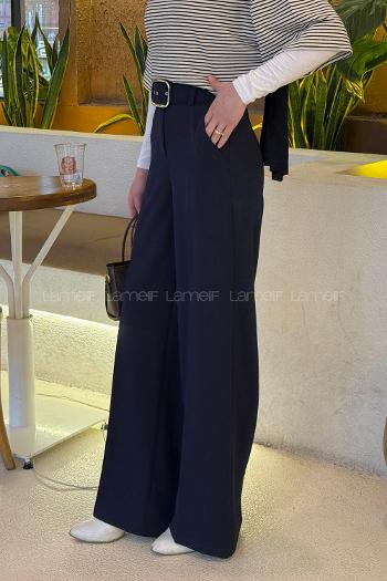 Lamelif Kemerli Palazzo Pantolon Lacivert