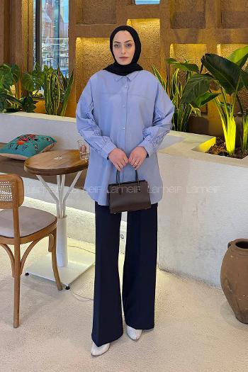 Baby Blue Shirt Collar Long Arm Cotton Polyester Shirt