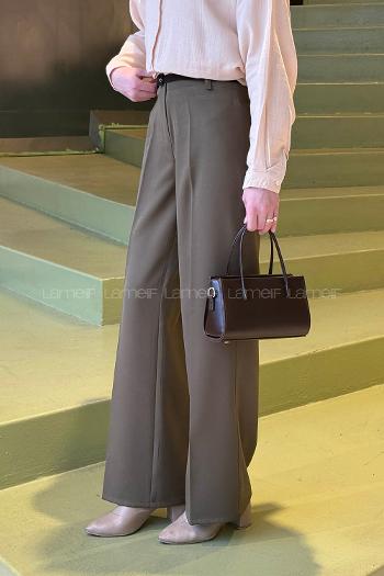 Lamelif Yüksek Bel Kumaş Pantolon Haki