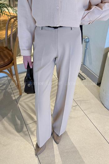 Lamelif Yüksek Bel Kumaş Pantolon Taş Rengi