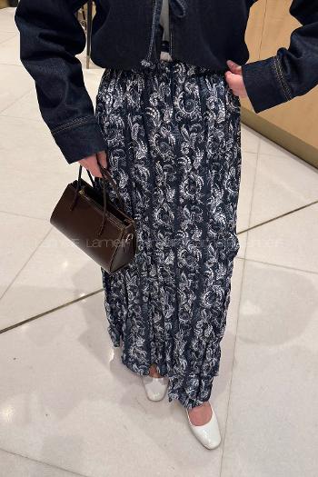 Lamelif Dijital Kraş Etek İndigo